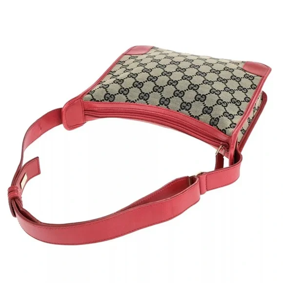 GUCCI Logo GG Pattern Shoulder Bag Canvas Leather Red Black Gold Italy 68HB984 - Picture 5 of 16